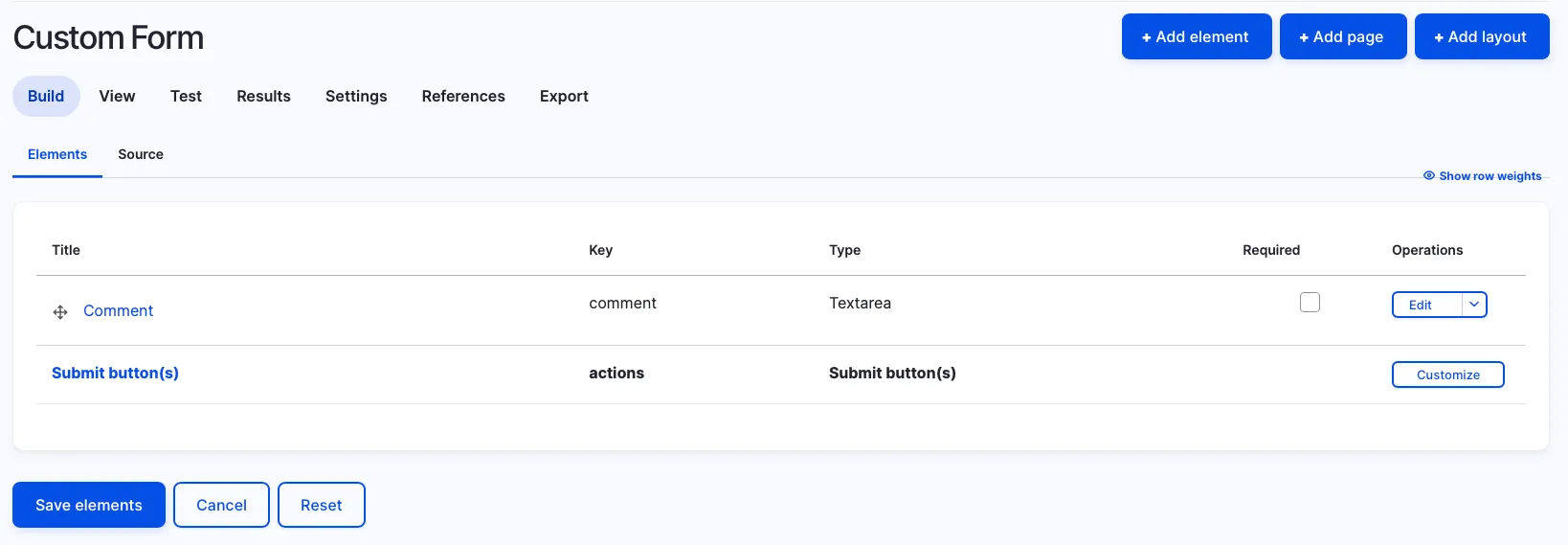 "Build" view of starter custom form