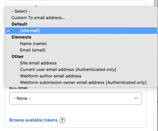 Figure 9. Email configuration selection.