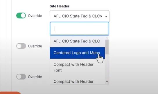 Figure 6. Components -> Global -> Site Header (Overridden)